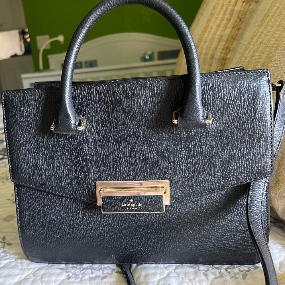 Kate Spade Black Textured Satchel with Gold Accents